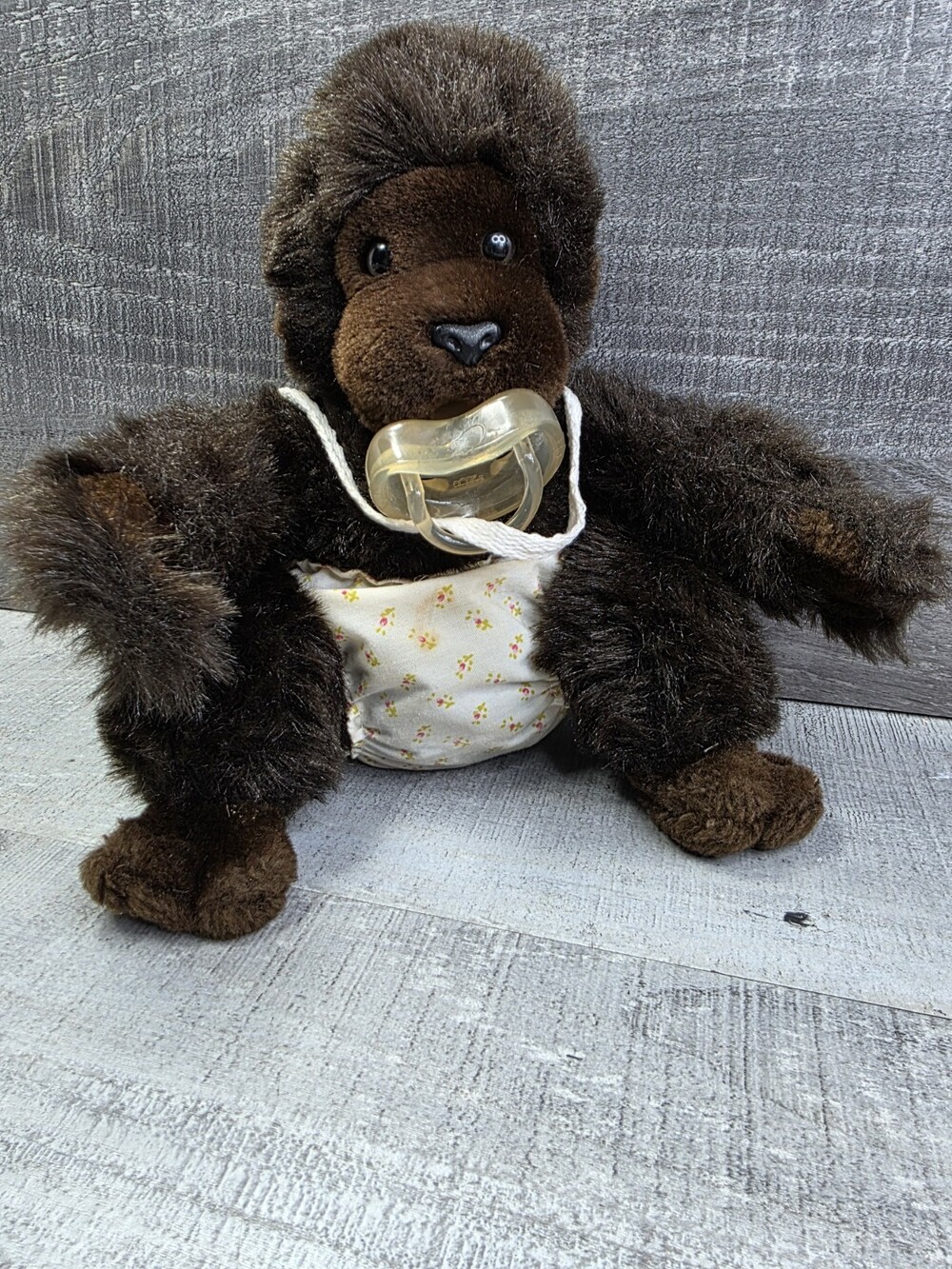 Dakin GooGoo Gorilla Plush Baby Monkey With Pacifier And Diaper 8" 1983 Vtg b189
